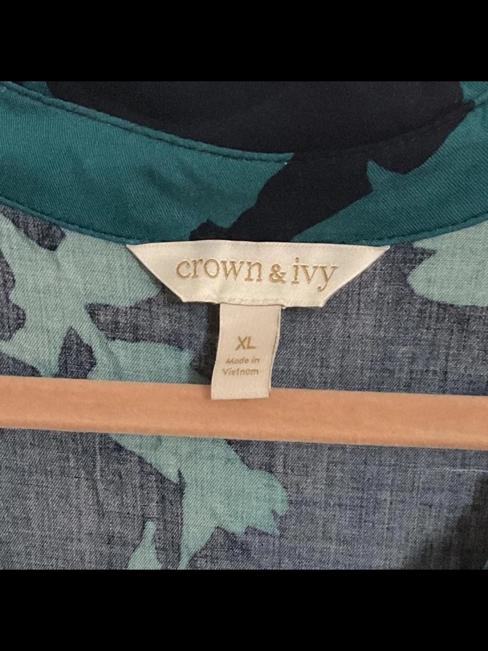 crown & ivy Teal and Navy Floral V-Neck Midi Dress XL - Picture 4 of 4